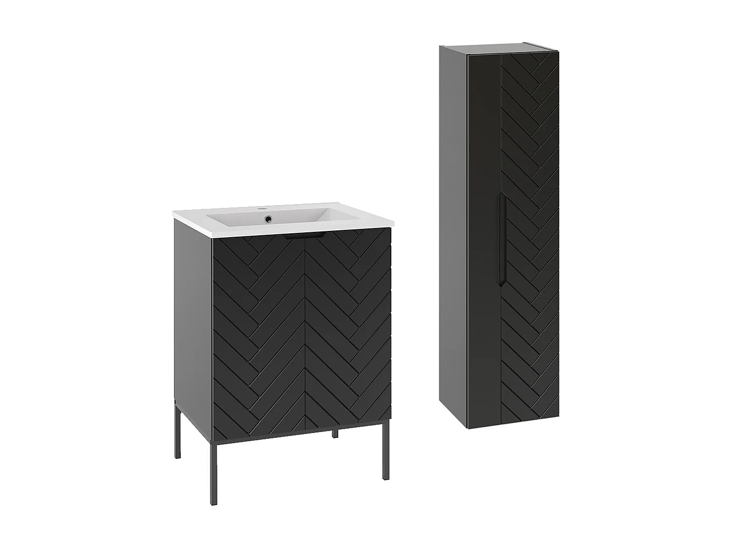 Ensemble meuble simple vasque encastrée 60cm 2 portes sur pieds et colonne Daria Noir