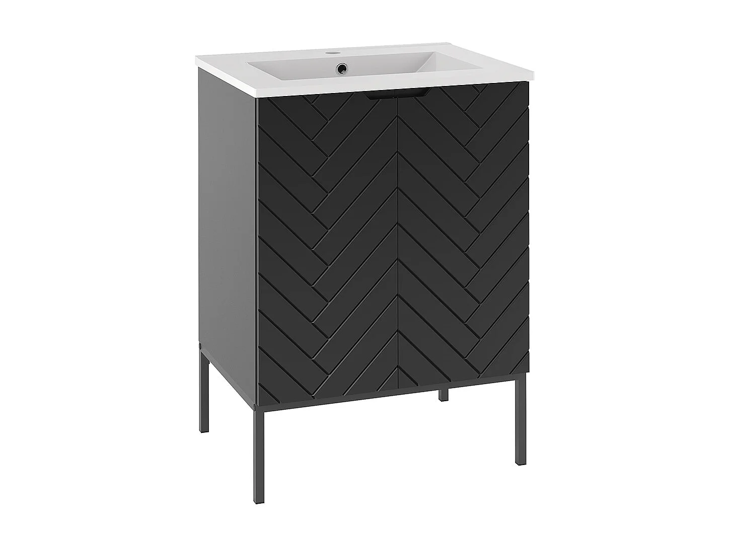 Ensemble meuble simple vasque encastrée 60cm 2 portes sur pieds et colonne Daria Noir