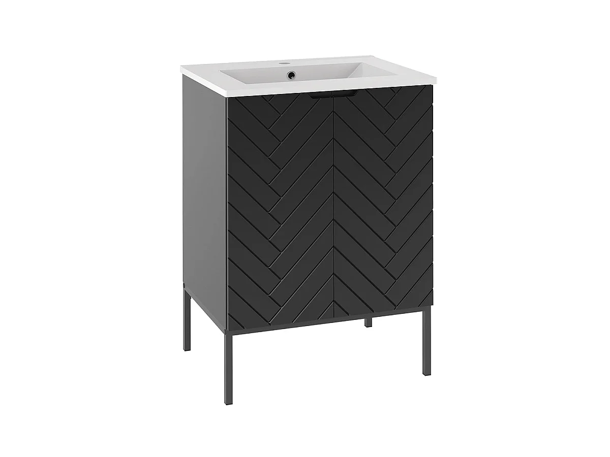 Ensemble meuble simple vasque encastrée 60cm 2 portes sur pieds et colonne Daria Noir