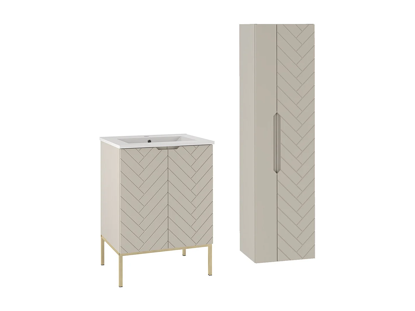 Single vanity unit with built-in basin 60cm 2 doors on legs and column Daria Cachemire