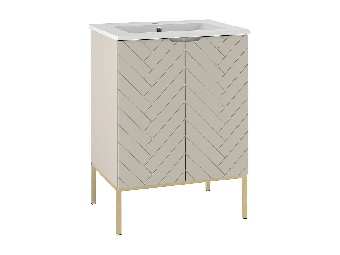 Single vanity unit with built-in basin 60cm 2 doors on legs and column Daria Cachemire