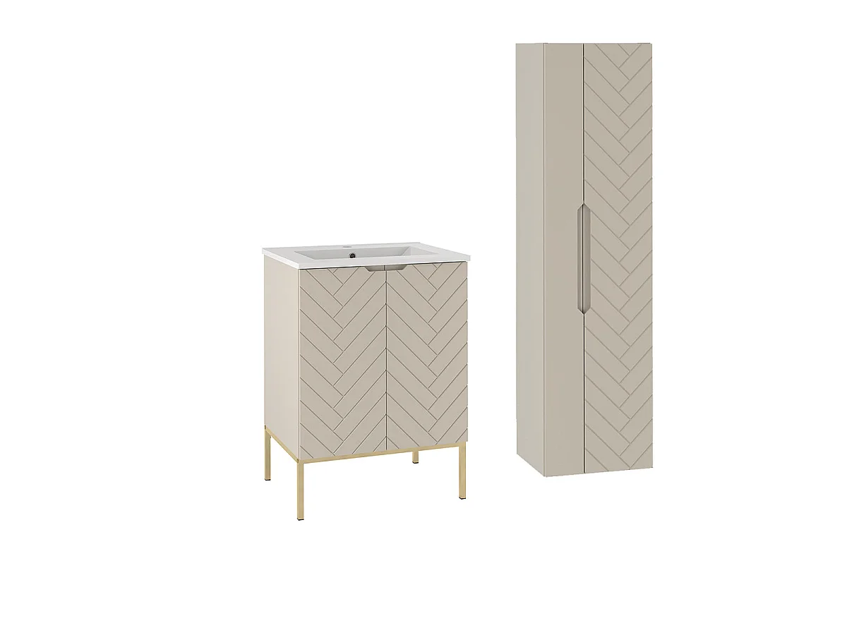 Ensemble meuble simple vasque encastrée 60cm 2 portes sur pieds et colonne Daria Cachemire