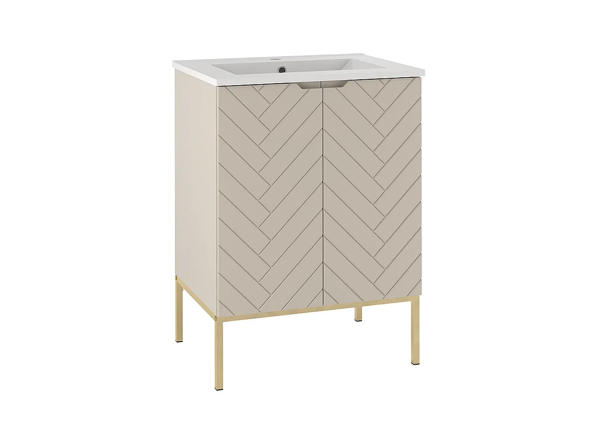 Ensemble meuble simple vasque encastrée 60cm 2 portes sur pieds et colonne Daria Cachemire