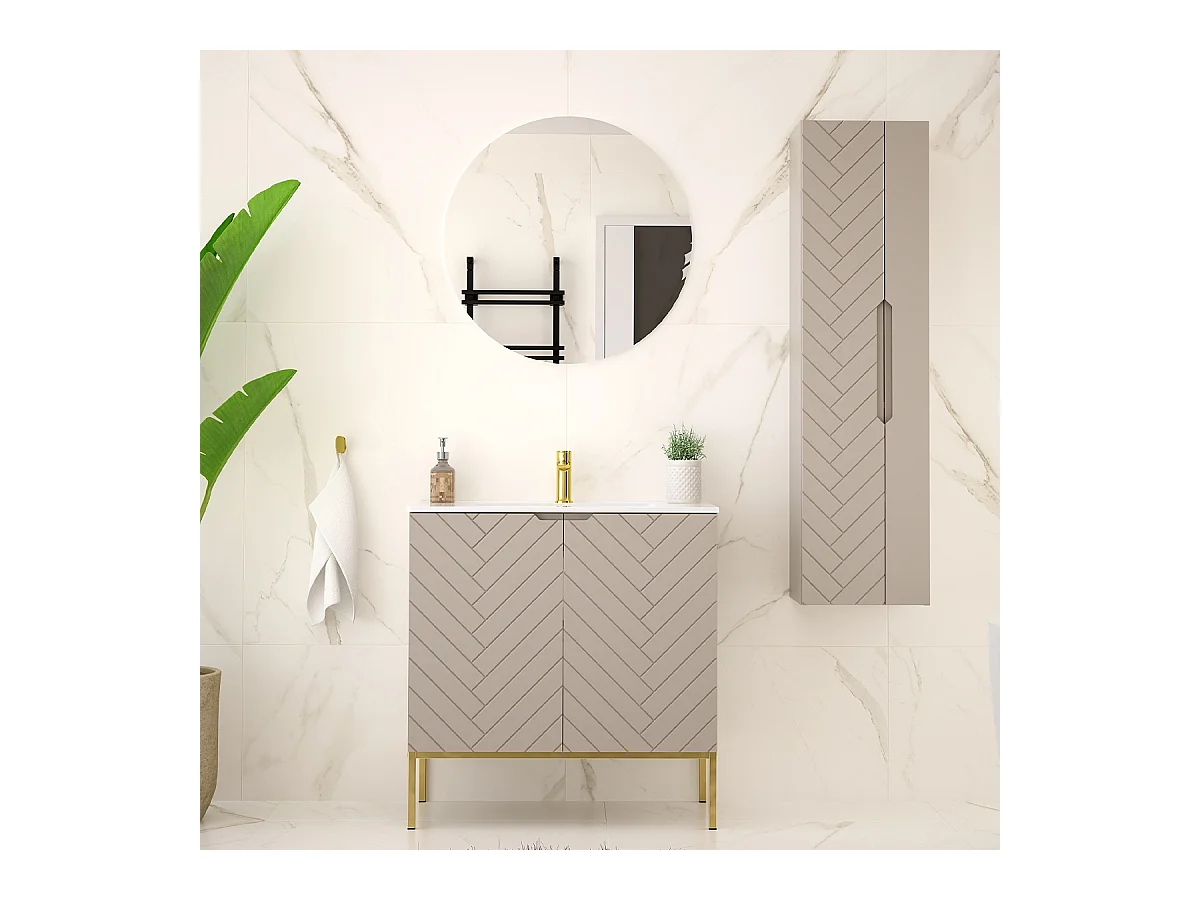 Ensemble meuble simple vasque encastrée 80cm 2 portes sur pieds et colonne Daria Cachemire