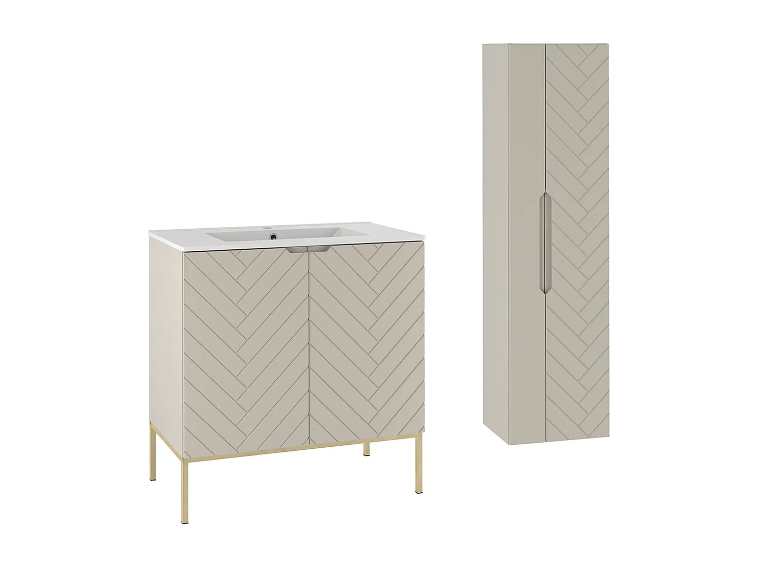 Ensemble meuble simple vasque encastrée 80cm 2 portes sur pieds et colonne Daria Cachemire