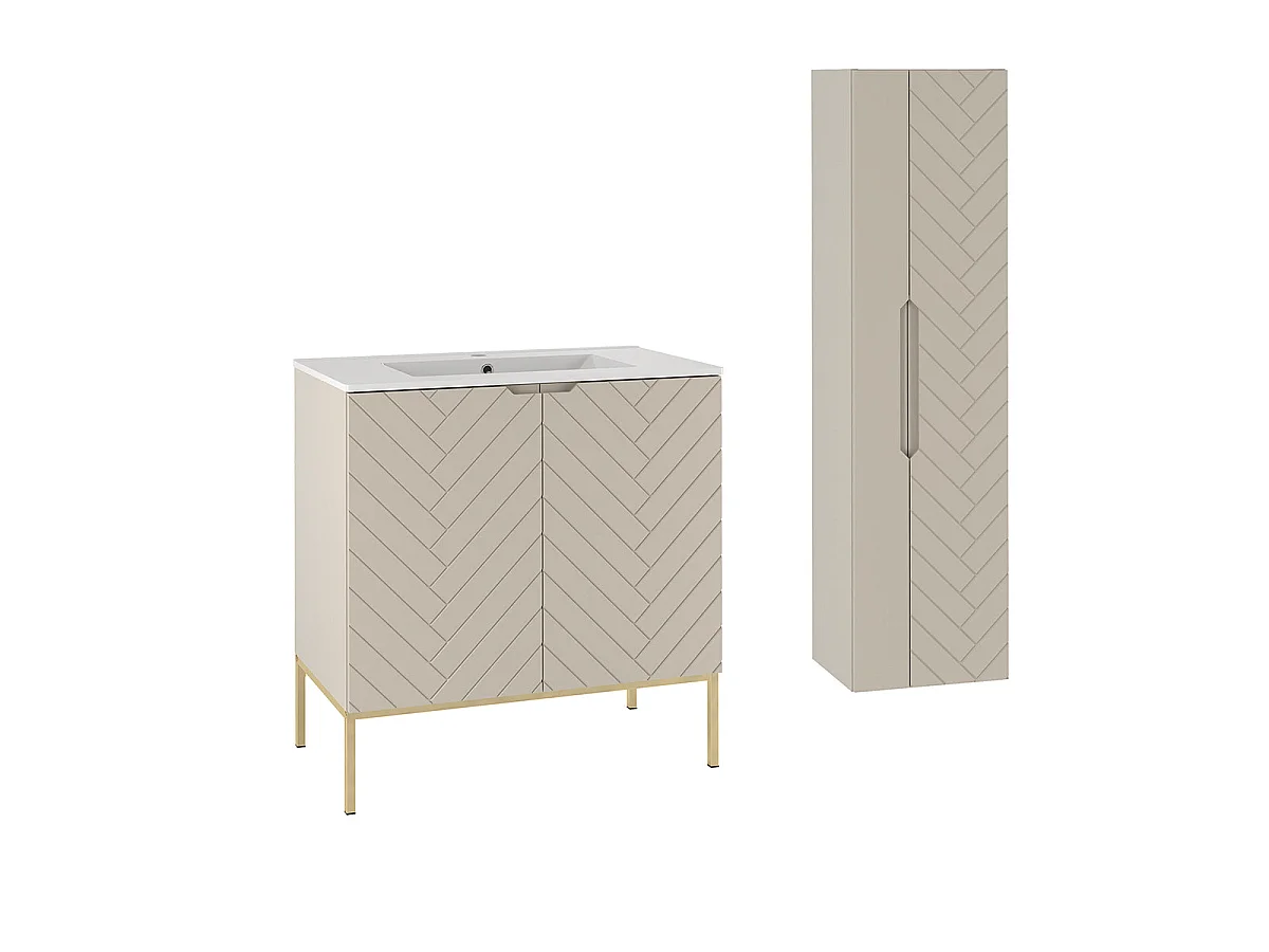 Ensemble meuble simple vasque encastrée 80cm 2 portes sur pieds et colonne Daria Cachemire
