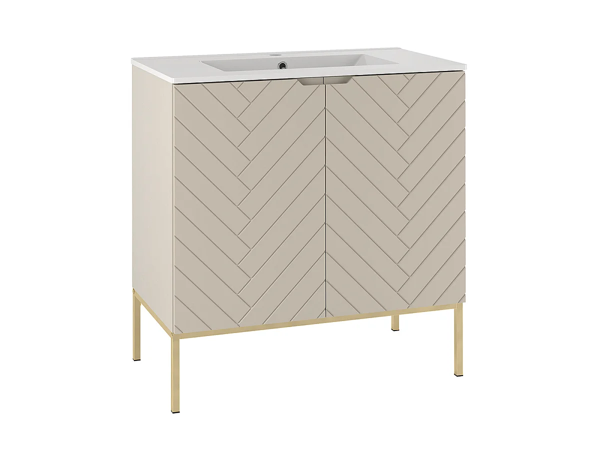 Ensemble meuble simple vasque encastrée 80cm 2 portes sur pieds et colonne Daria Cachemire