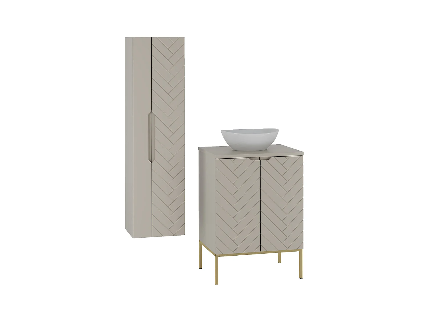 Conjunto de muebles con lavabo individual 60cm 2 puertas sobre patas y columna Daria Cachemira