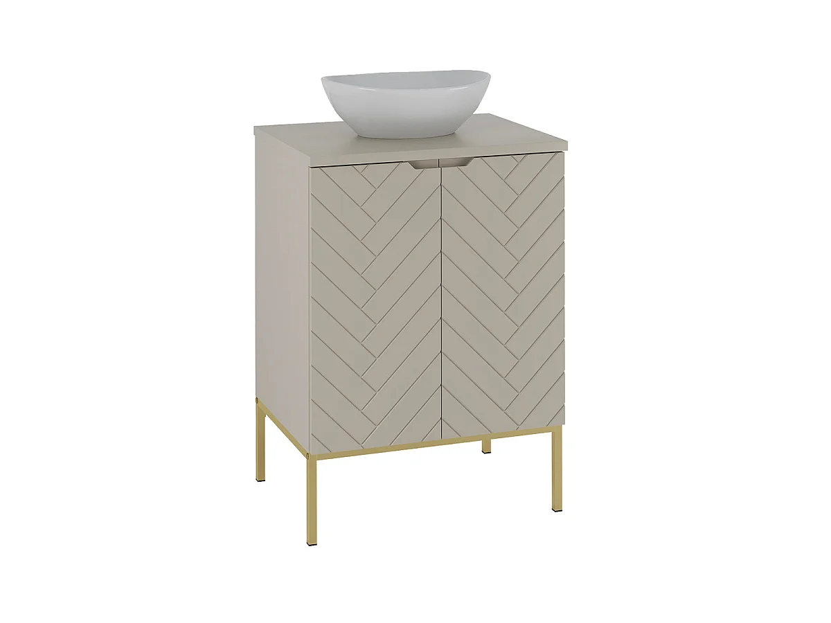 Ensemble meuble simple vasque 60cm 2 portes sur pieds et colonne Daria Cachemire