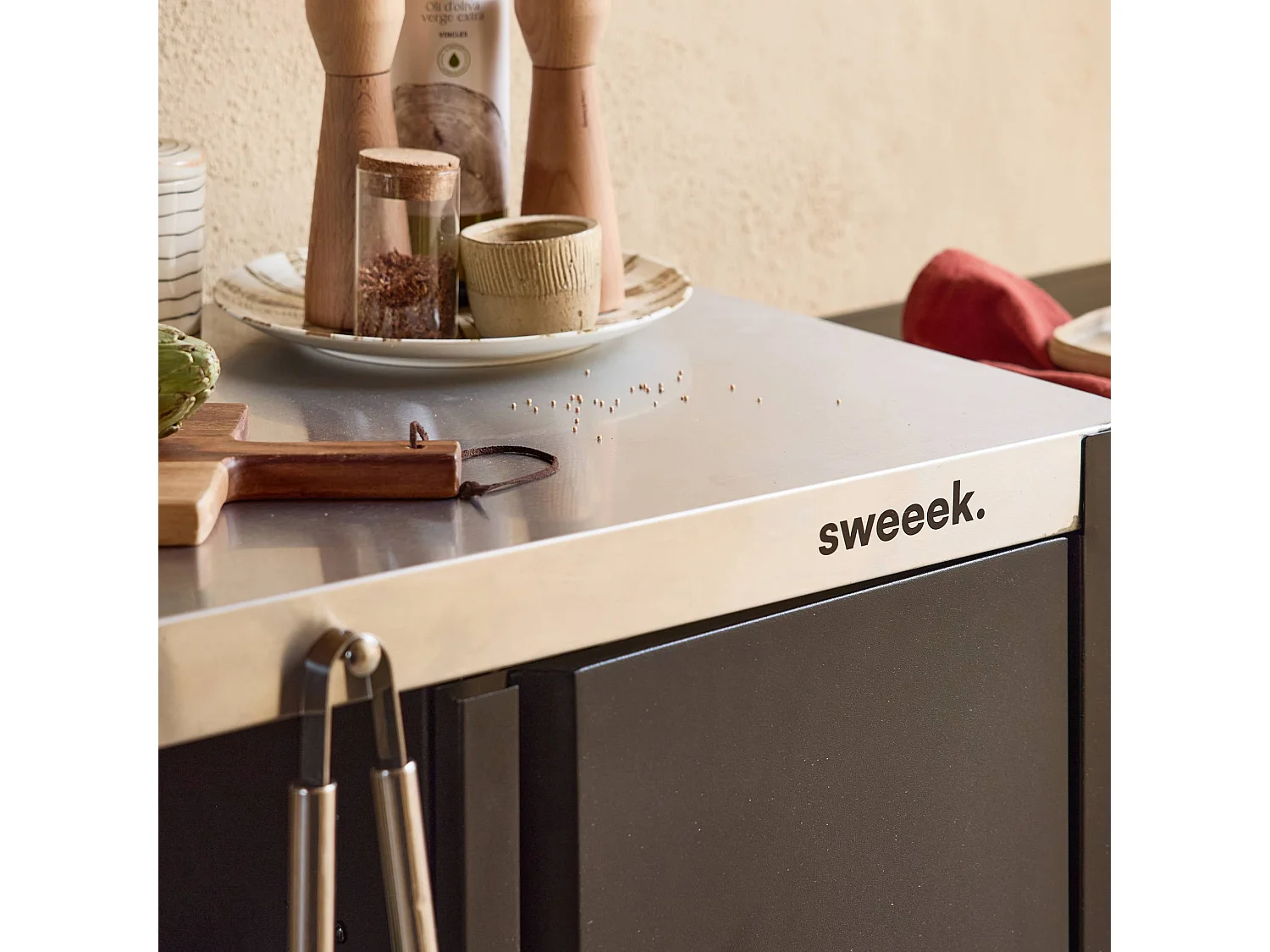 Mesa exterior de acero inoxidable de 94,5 cm con estante plegable