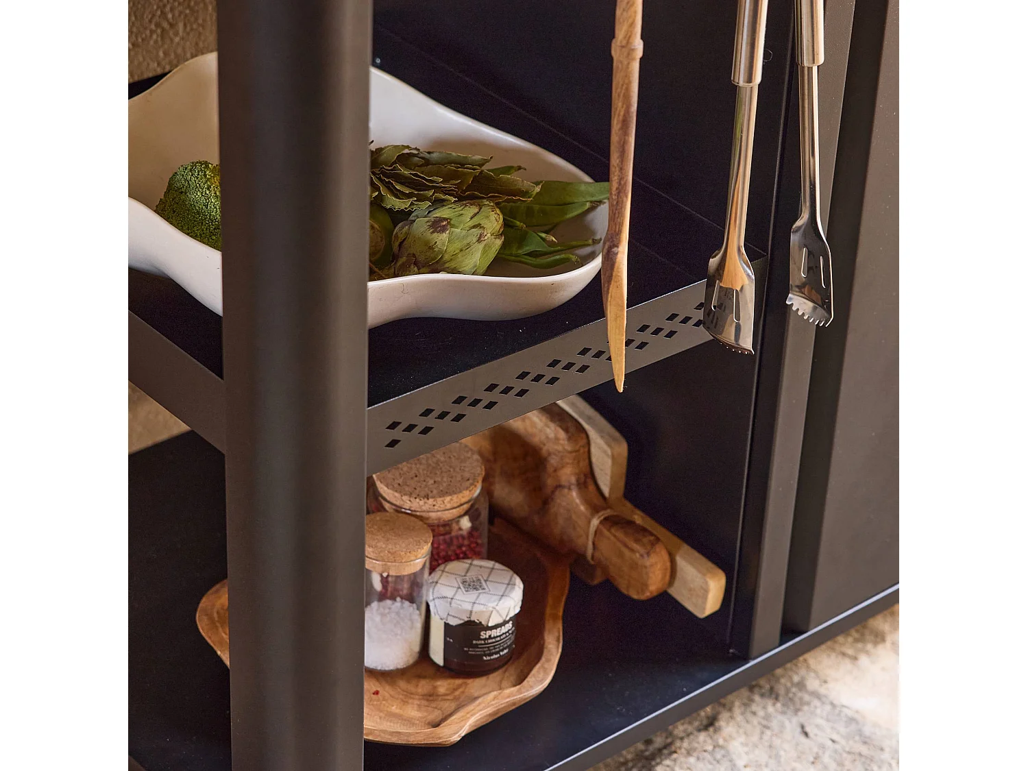 Mesa exterior de acero inoxidable de 94,5 cm con estante plegable