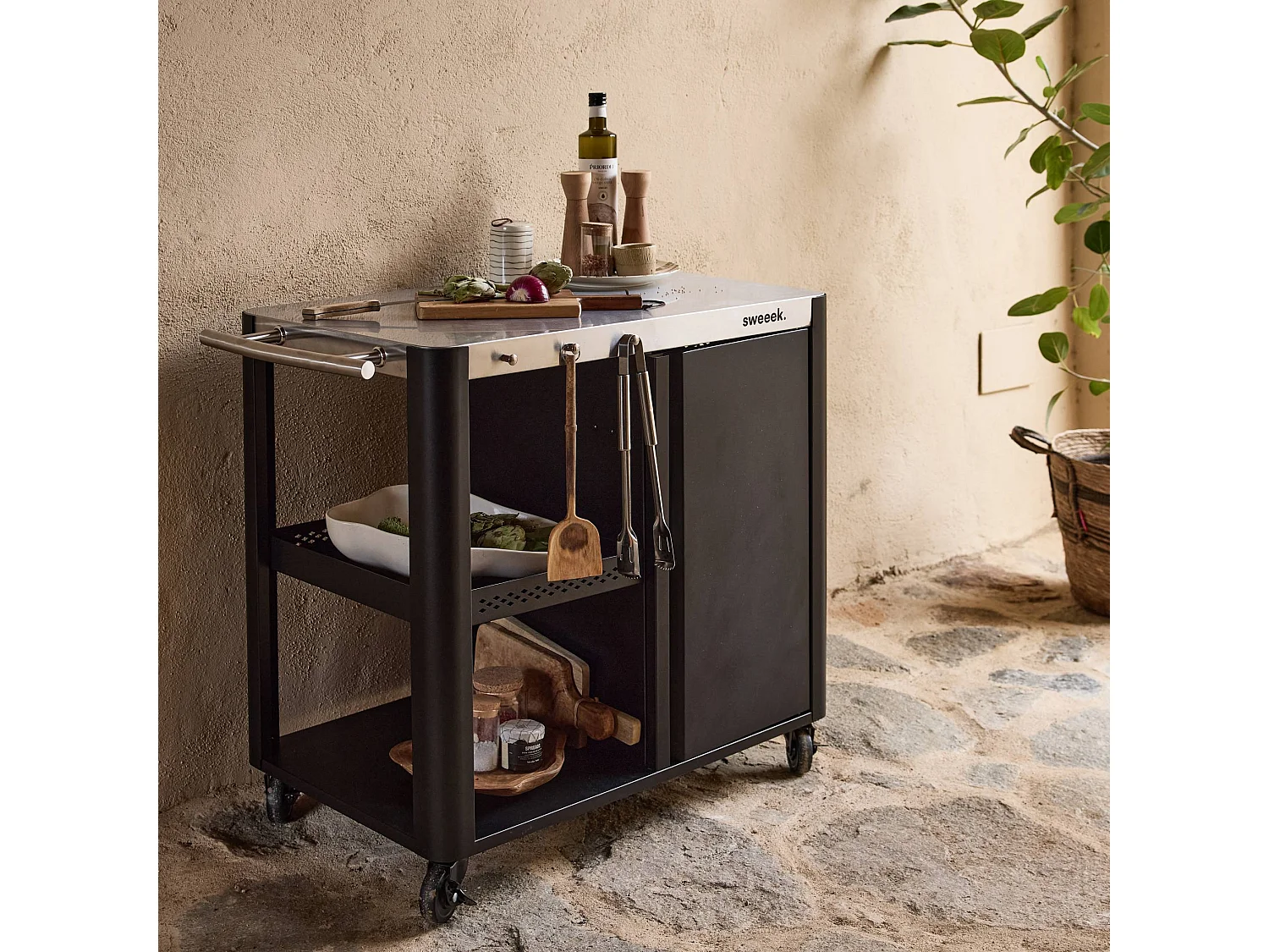 Mesa exterior de acero inoxidable de 94,5 cm con estante plegable