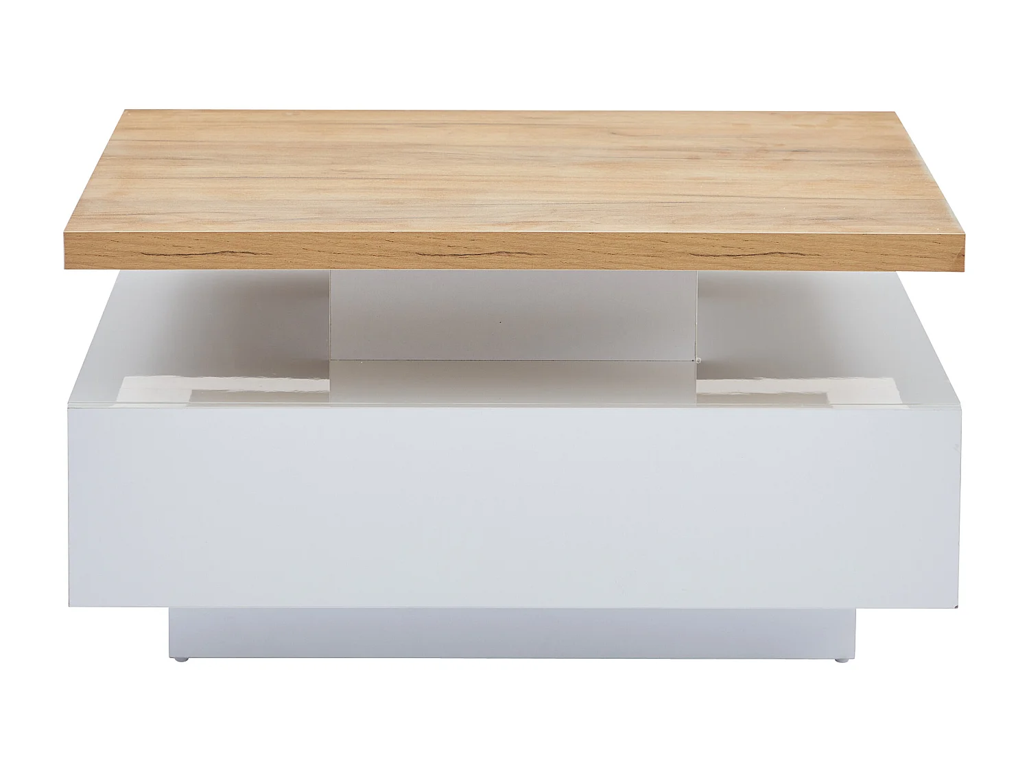 360° Draaibare Vierkante Salontafel - 70x70x36 cm - met 1 lade - Wit & Naturel