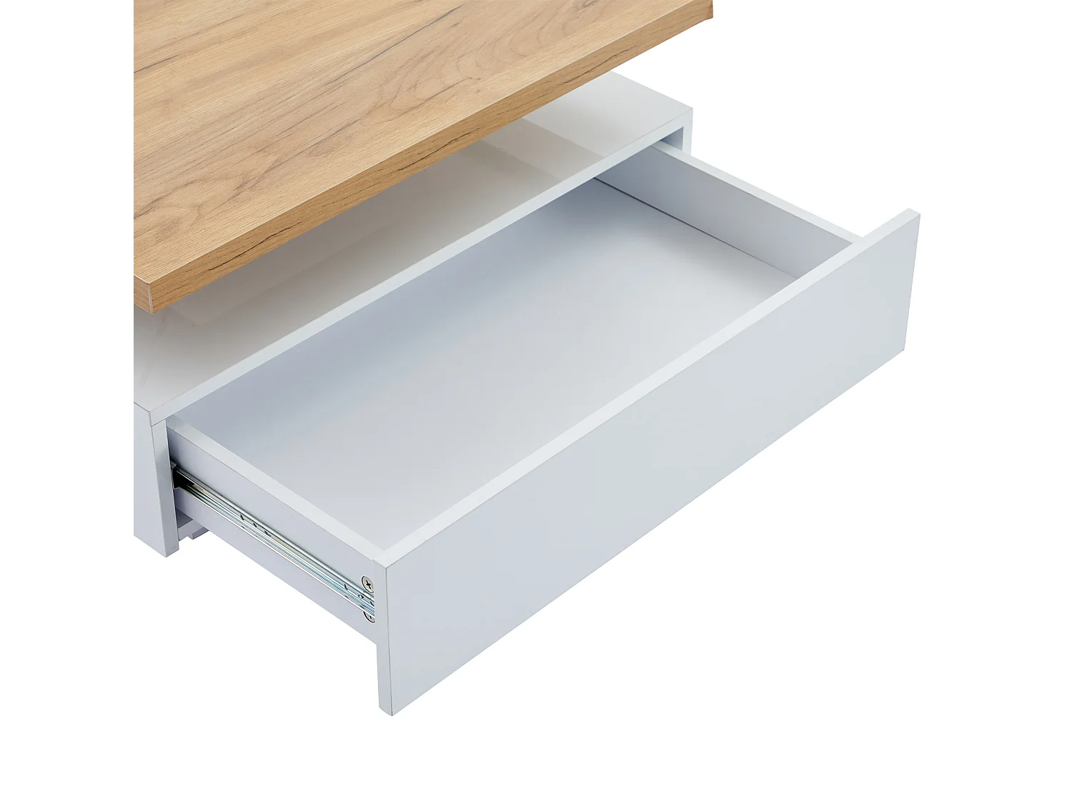 360° drehbarer quadratischer Couchtisch – 70 x 70 x 36 cm – mit 1 Schublade – Weiß und Natur