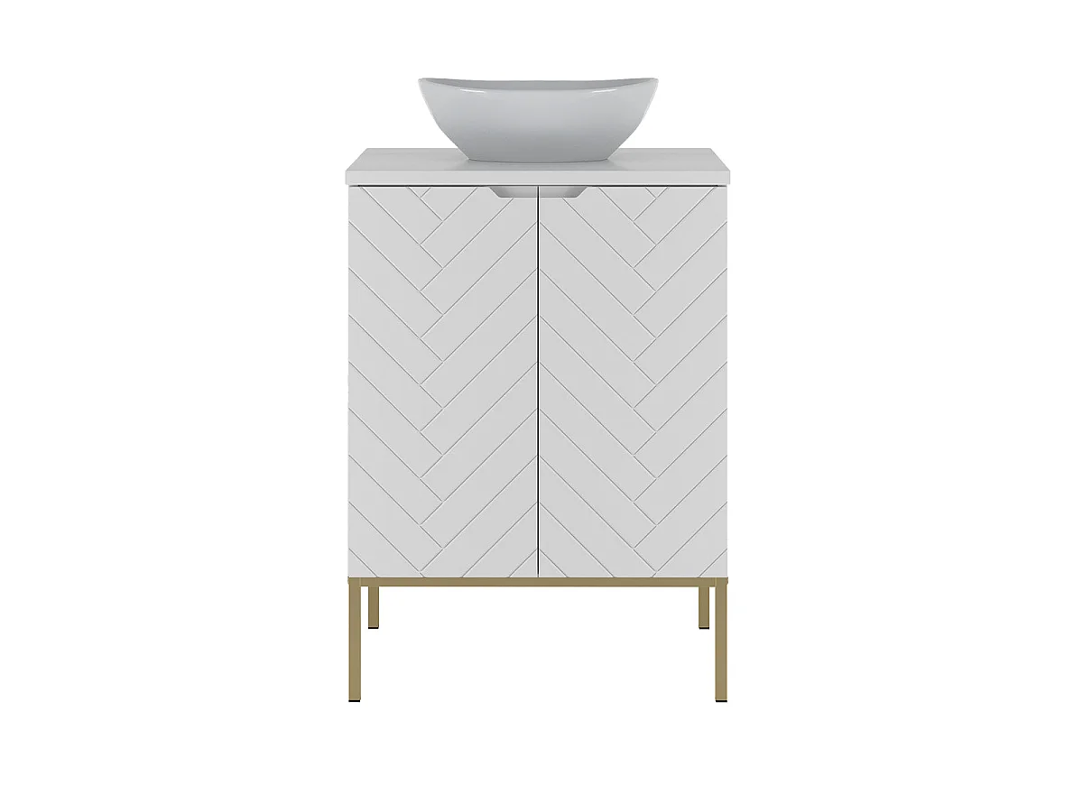 Meuble simple vasque 60cm 2 portes sur pieds Daria Blanc