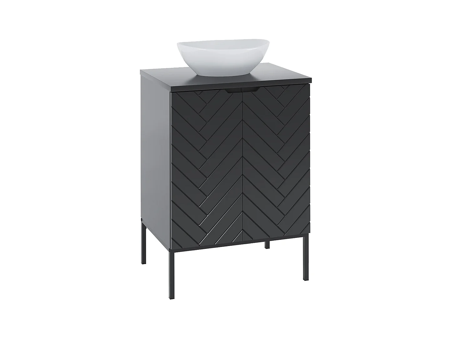 Meuble simple vasque 60cm 2 portes sur pieds Daria Noir