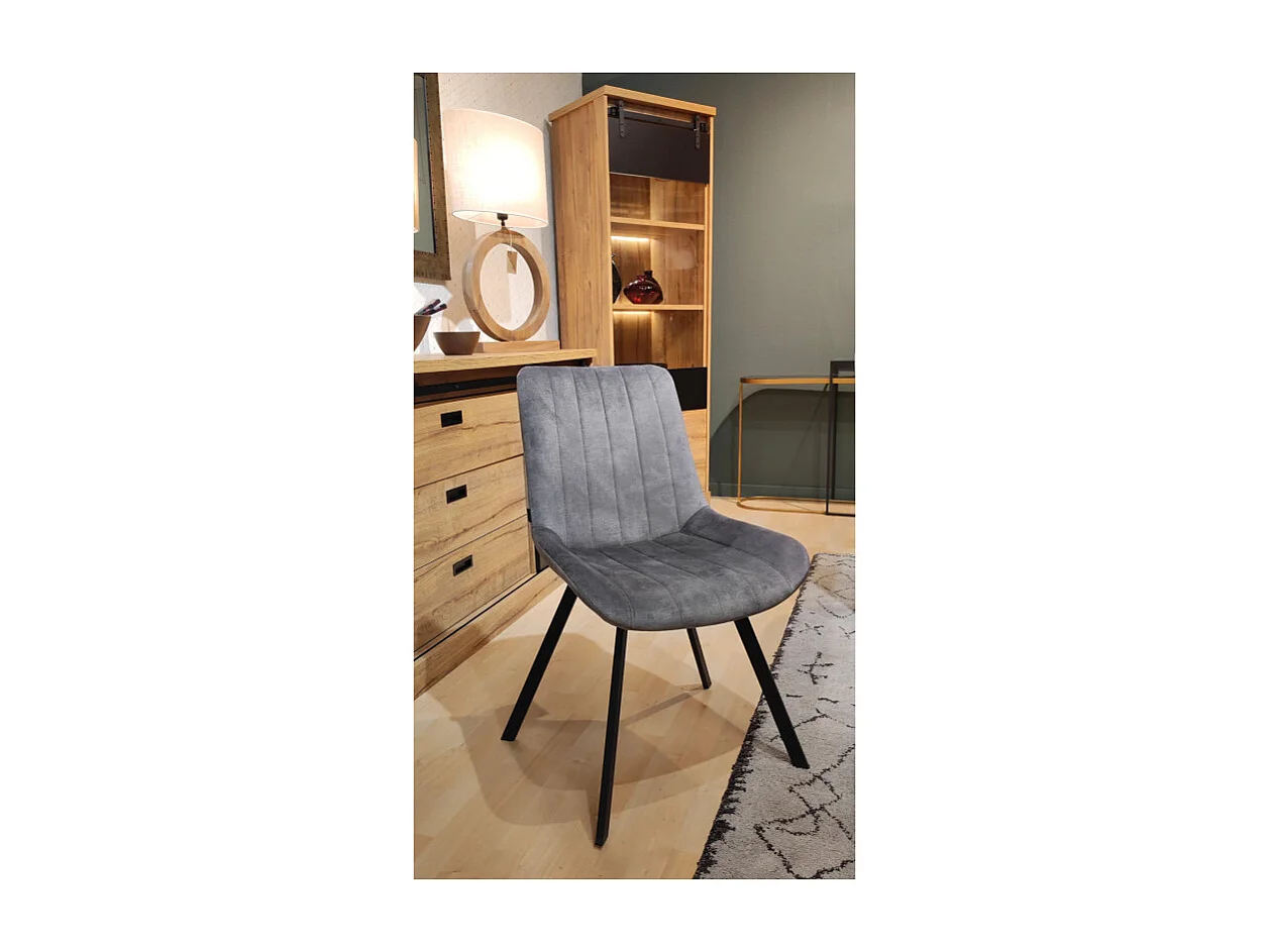 Lot 2 chaises en velours gris rembourré et pieds métal - NANY 2