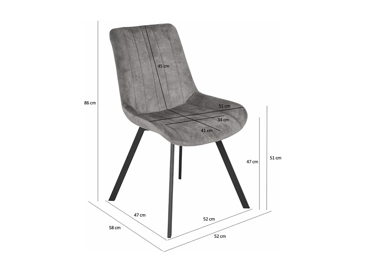 Lot 2 chaises en velours gris rembourré et pieds métal - NANY 2