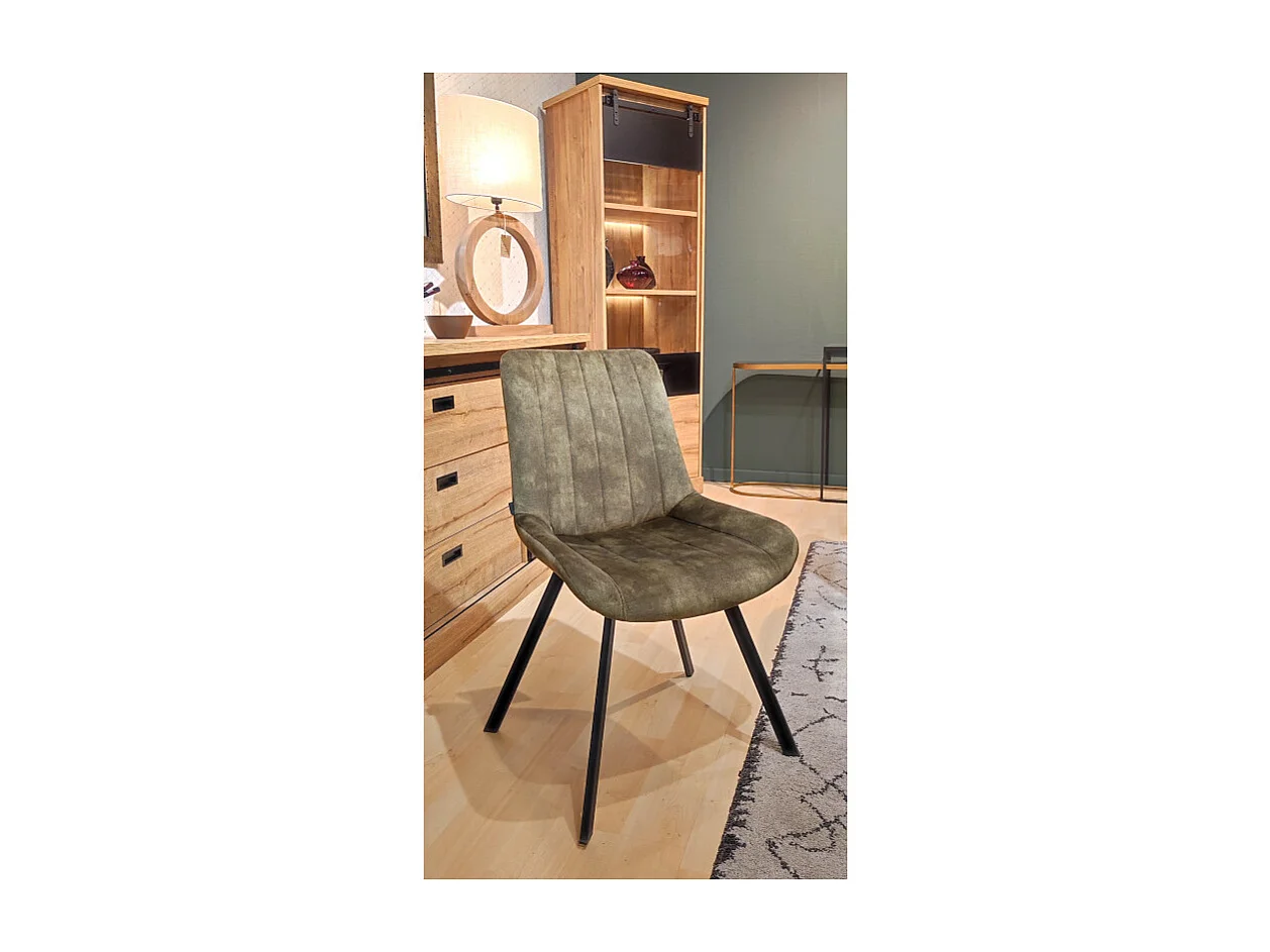 Lot 2 chaises velours vert kaki rembourré et pieds métal - NANY 2