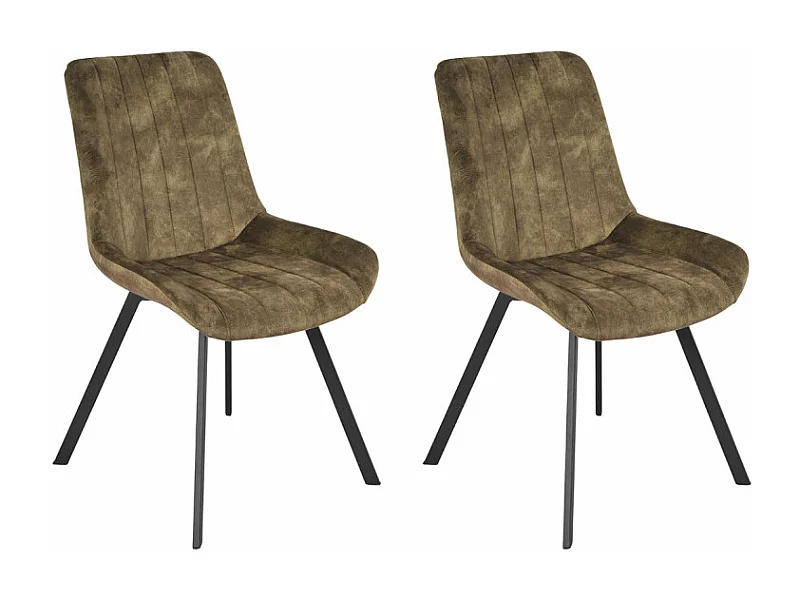 Lot 2 chaises velours vert kaki rembourré et pieds métal - NANY 2