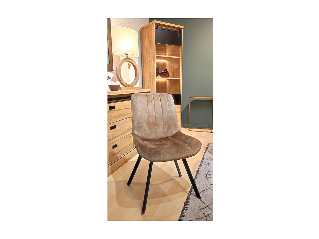 Lot 2 chaises en velours taupe rembourré et pieds métal - NANY 2