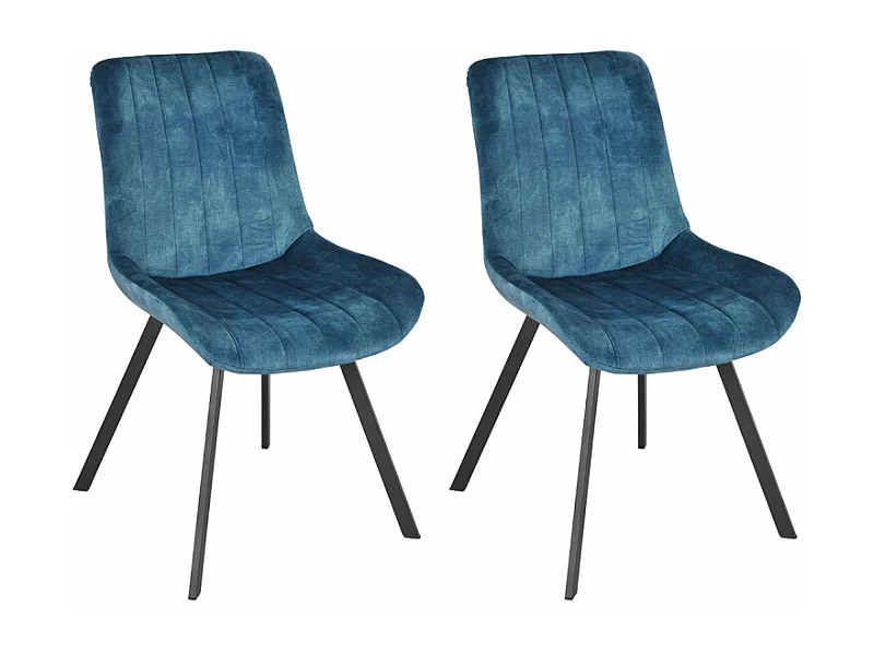 Lot 2 chaises en velours bleu rembourré et pieds métal - NANY 2