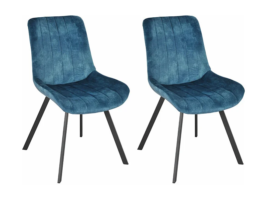 Lot 2 chaises en velours bleu rembourré et pieds métal - NANY 2