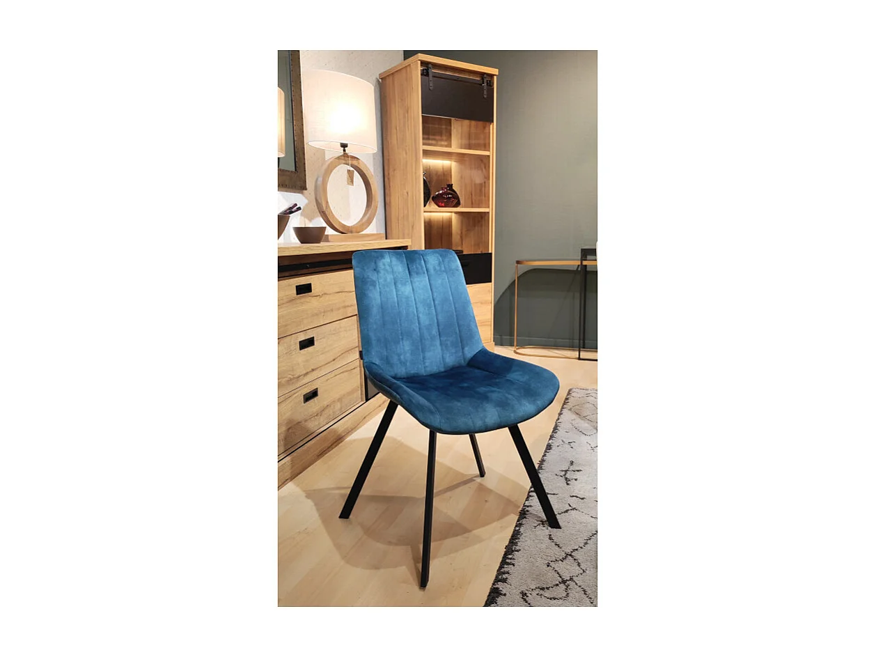 Lot 2 chaises en velours bleu rembourré et pieds métal - NANY 2