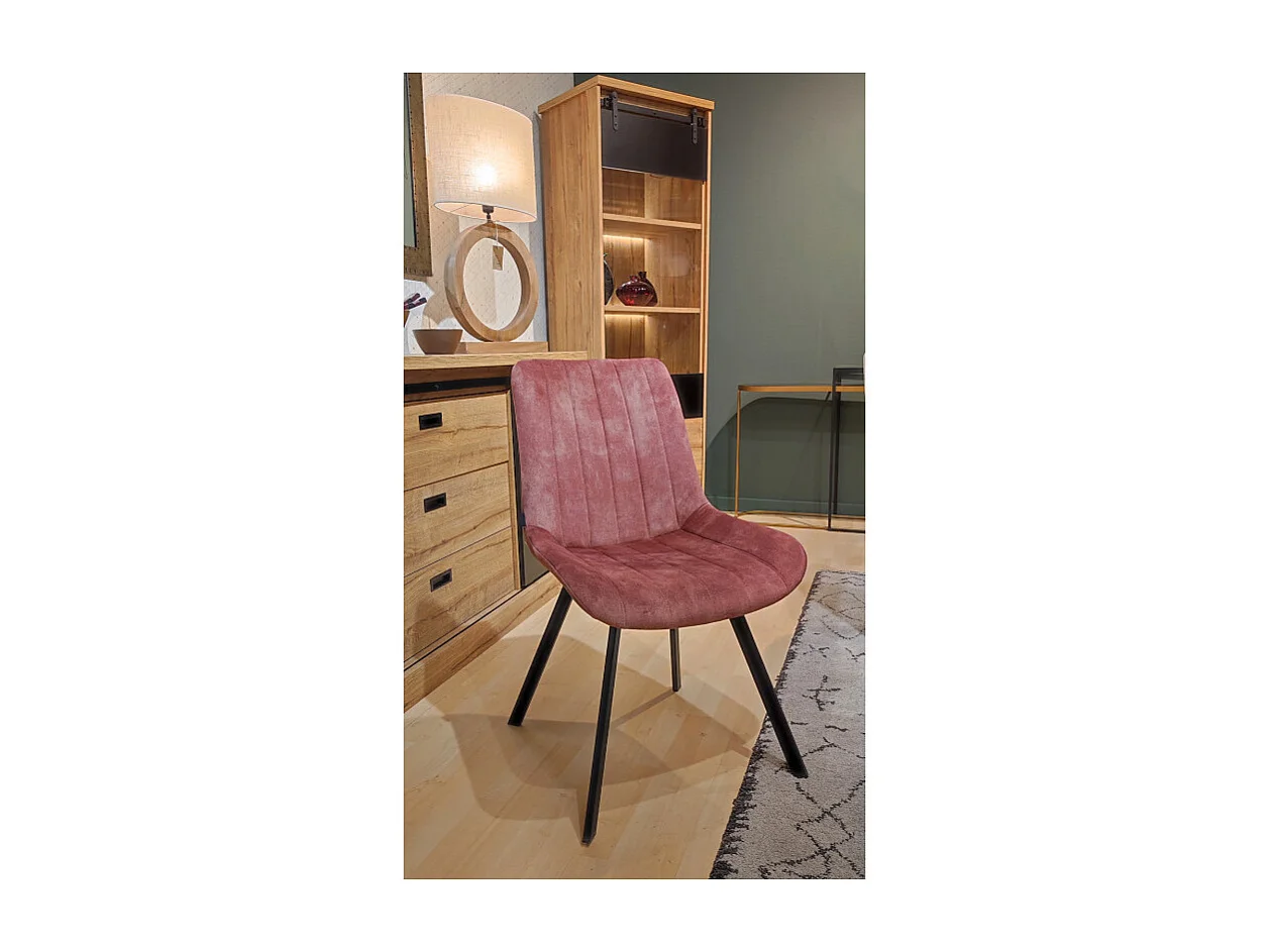 Lot 2 chaises en velours rose rembourré et pieds métal - NANY 2