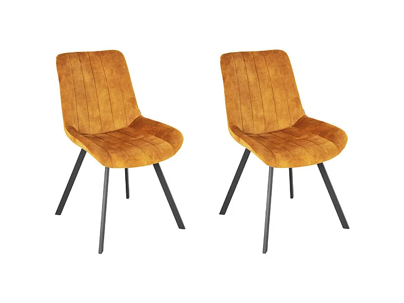 Lot 2 chaises en velours jaune rembourré et pieds métal - NANY 2