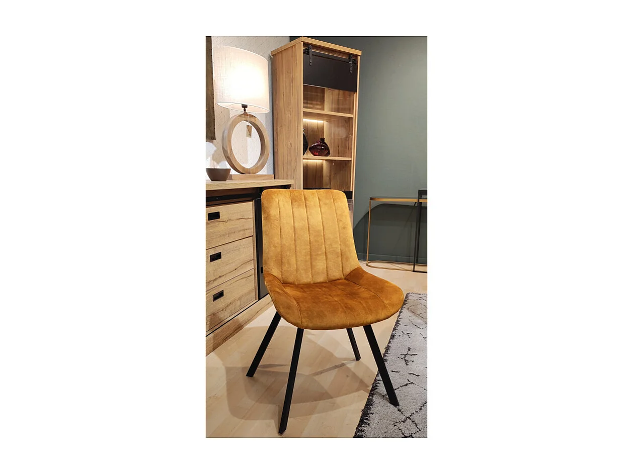 Lot 2 chaises en velours jaune rembourré et pieds métal - NANY 2