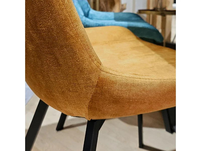 Lot 2 chaises en velours jaune rembourré et pieds métal - NANY 2