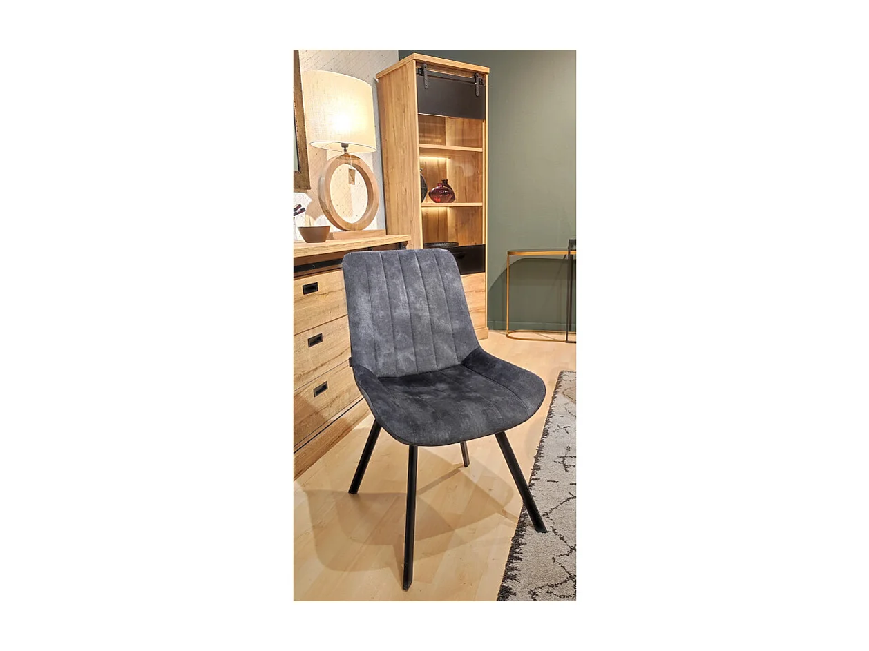 Lot 2 chaises velours gris anthracite rembourré pieds métal - NANY 2