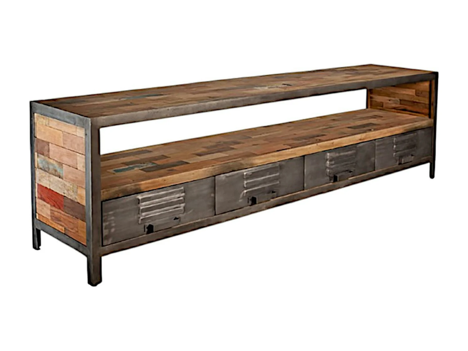Meuble TV bois recyclé métal 4 tiroirs CARAVELLE