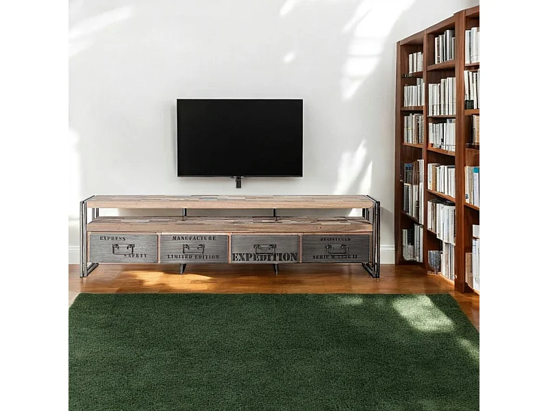 Meuble TV industriel 4 tiroirs CARAVELLE