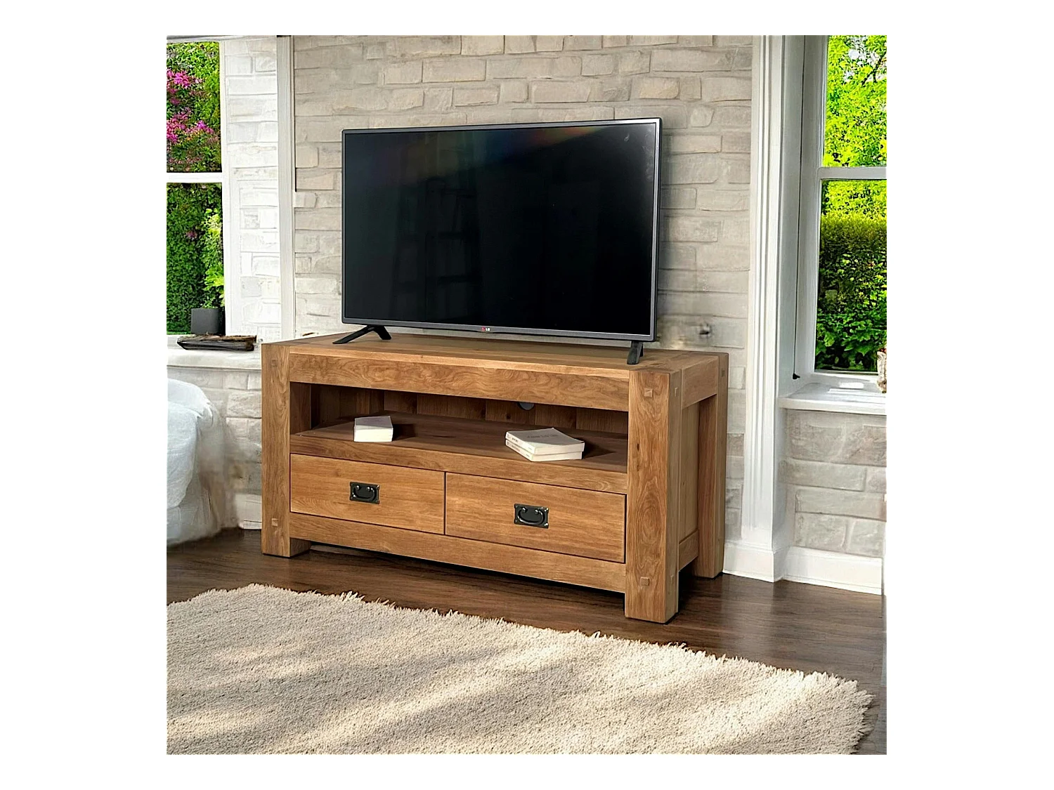 Meuble TV bois de chêne 2 tiroirs FJORD