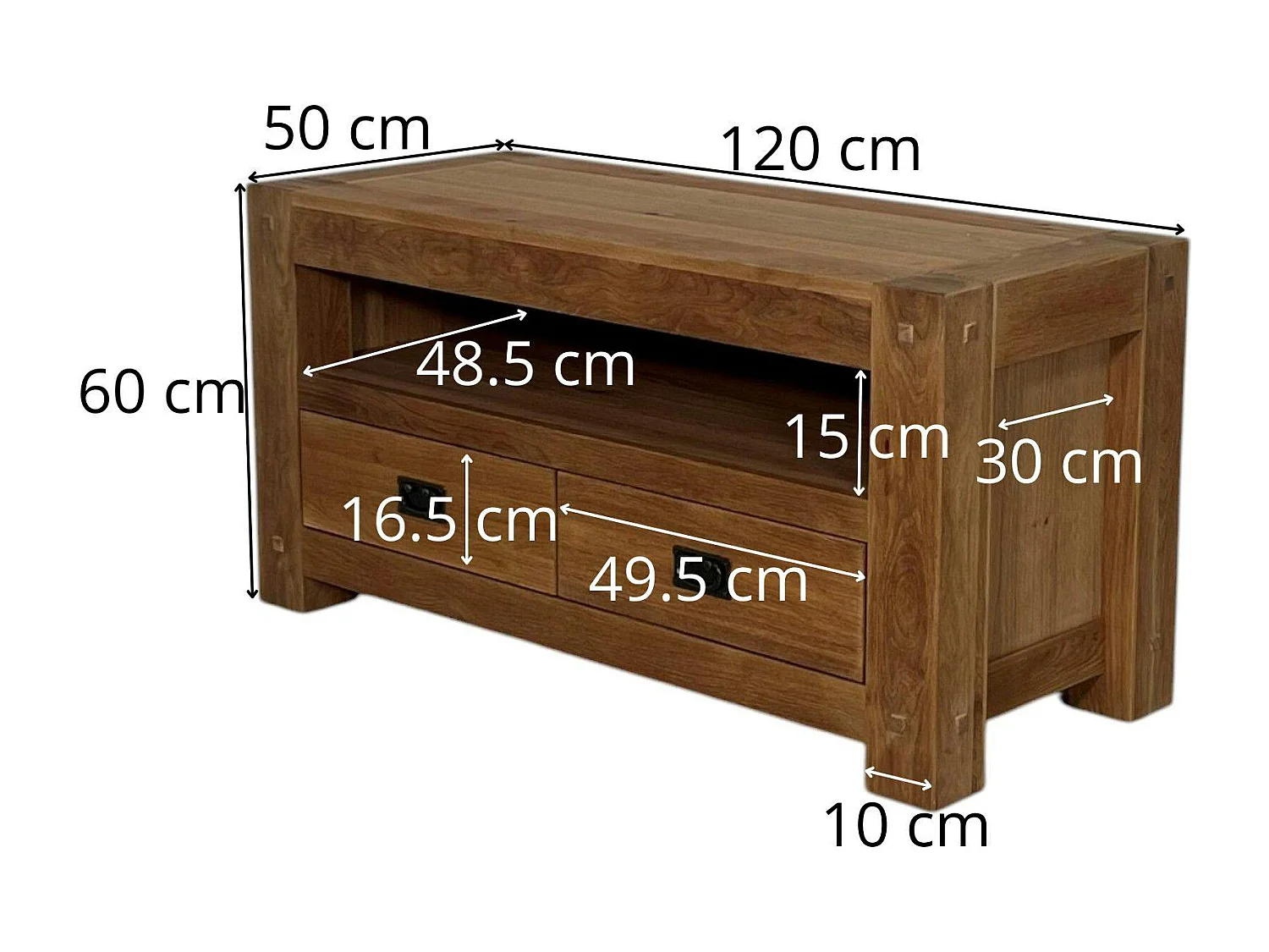 Meuble TV bois de chêne 2 tiroirs FJORD