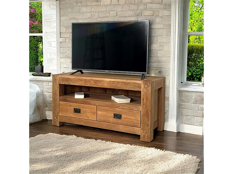 Meuble TV bois de chêne 2 tiroirs FJORD