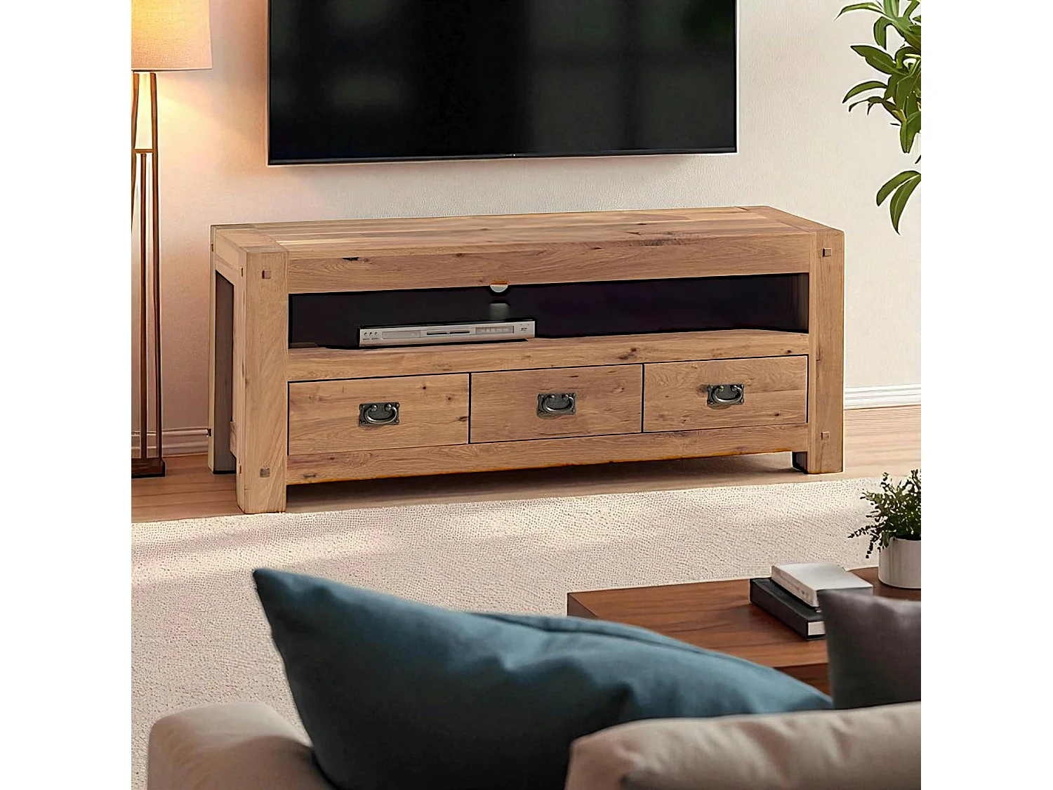 Meuble TV bois de chêne 3 tiroirs FJORD