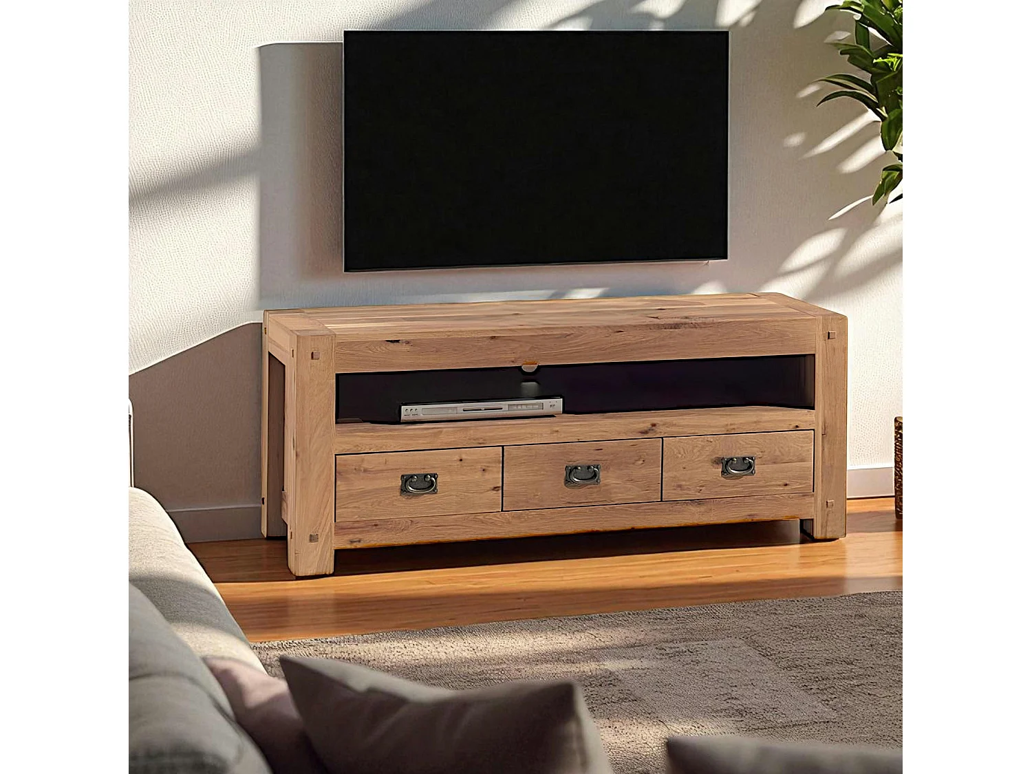 Meuble TV bois de chêne 3 tiroirs FJORD