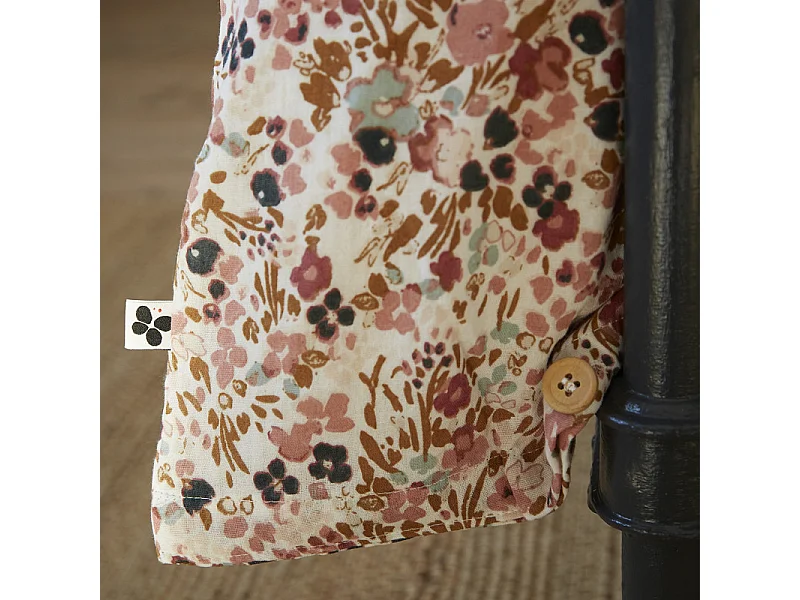 Housse de couette 260 x 240 gaze de coton écru et fleuri - ISABELA 2