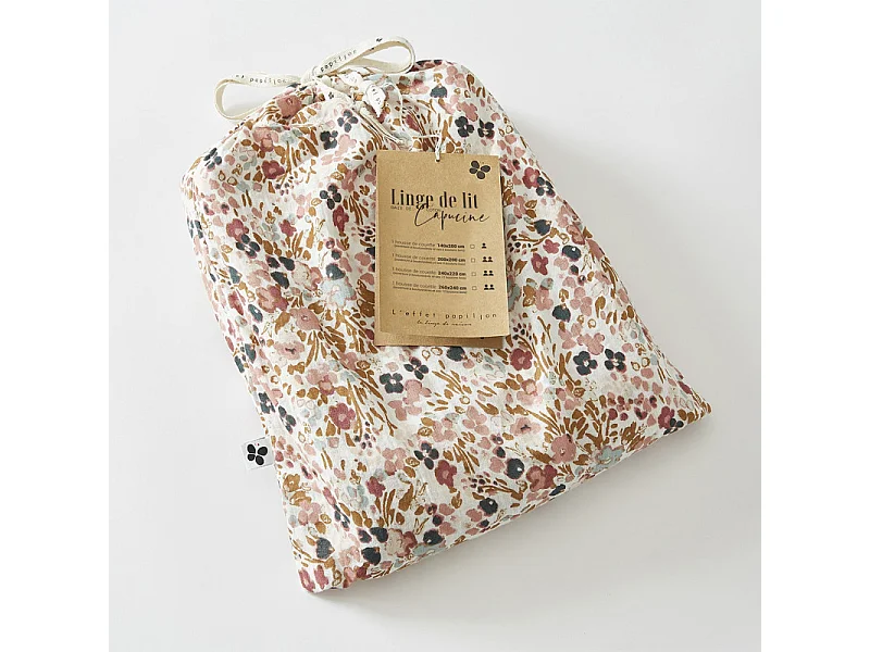 Housse de couette 260 x 240 gaze de coton écru et fleuri - ISABELA 2