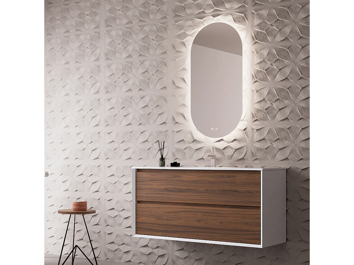 Miroir Salle de Bains Lumineux Éclairage Led Intégré Rétro éclairé L50*H90 cm, Fonctions On/Off et Anti-Buée, PALMA by SANIZÉO