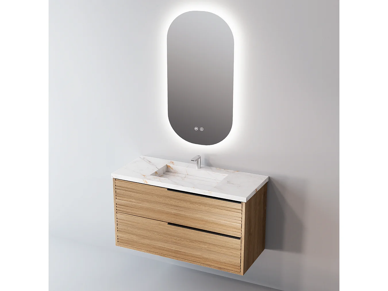 Miroir Salle de Bains Lumineux Éclairage Led Intégré Rétro éclairé L50*H90 cm, Fonctions On/Off et Anti-Buée, PALMA by SANIZÉO