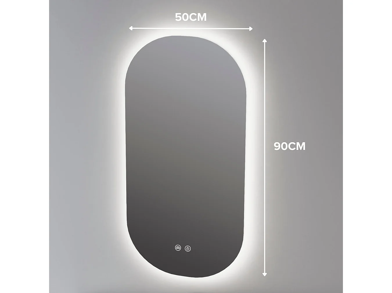 Miroir Salle de Bains Lumineux Éclairage Led Intégré Rétro éclairé L50*H90 cm, Fonctions On/Off et Anti-Buée, PALMA by SANIZÉO