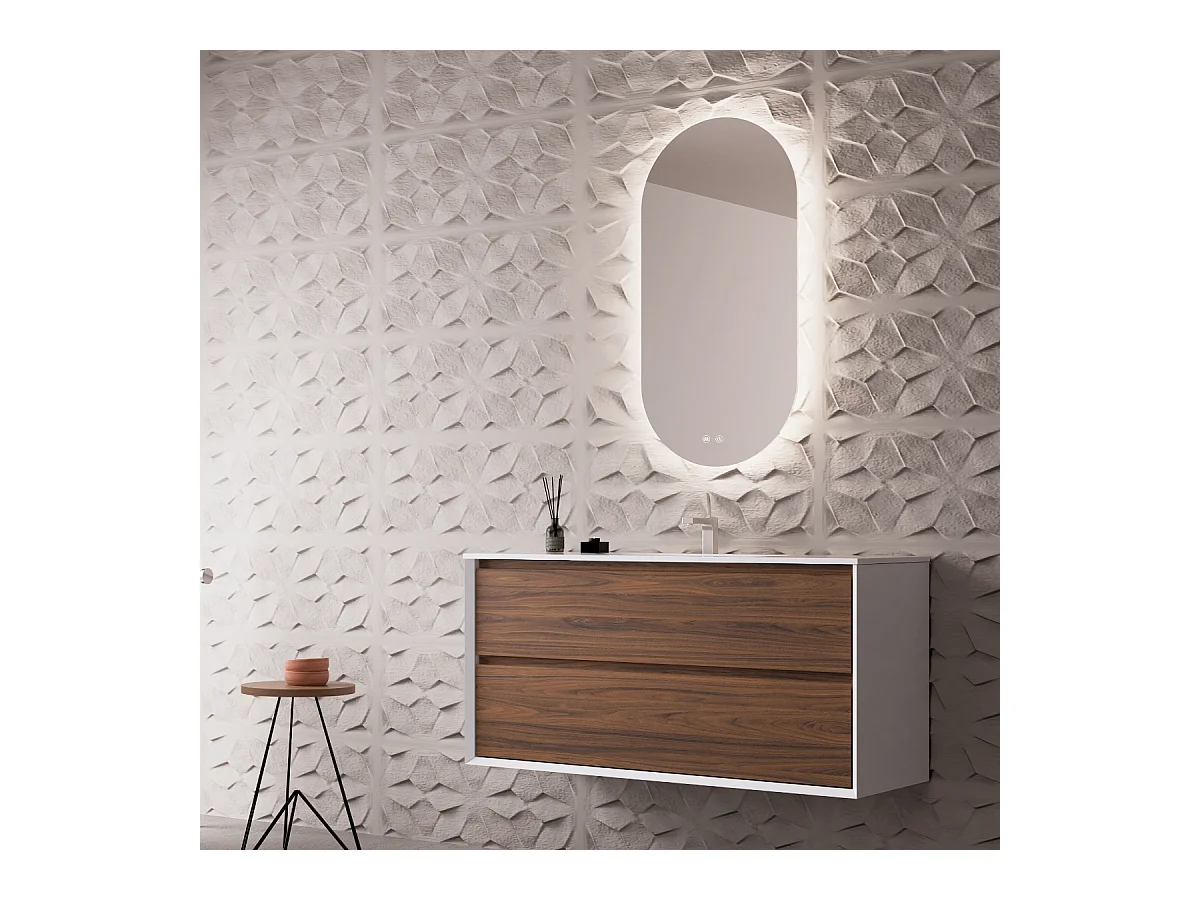 Miroir Salle de Bains Lumineux Éclairage Led Intégré Rétro éclairé L50*H90 cm, Fonctions On/Off et Anti-Buée, PALMA by SANIZÉO