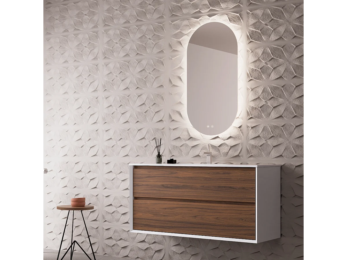 Miroir Salle de Bains Lumineux Éclairage Led Intégré Rétro éclairé L50*H90 cm, Fonctions On/Off et Anti-Buée, PALMA by SANIZÉO