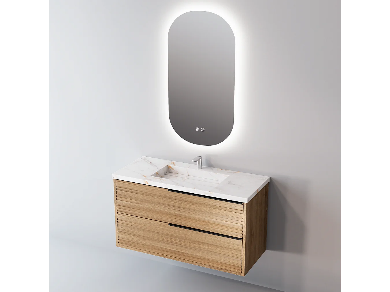 Miroir Salle de Bains Lumineux Éclairage Led Intégré Rétro éclairé L50*H90 cm, Fonctions On/Off et Anti-Buée, PALMA by SANIZÉO