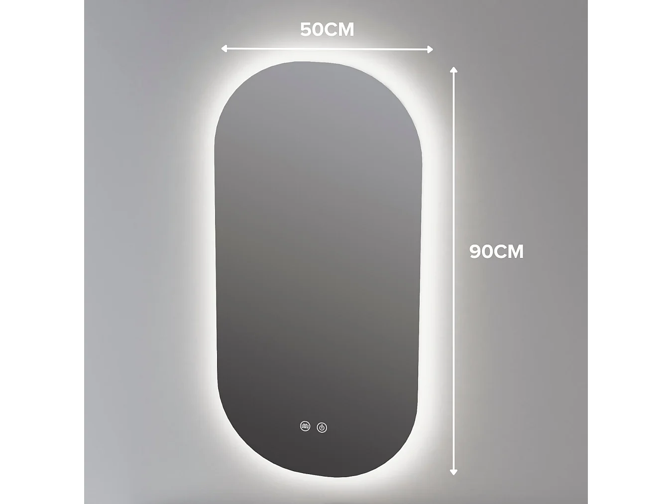 Miroir Salle de Bains Lumineux Éclairage Led Intégré Rétro éclairé L50*H90 cm, Fonctions On/Off et Anti-Buée, PALMA by SANIZÉO