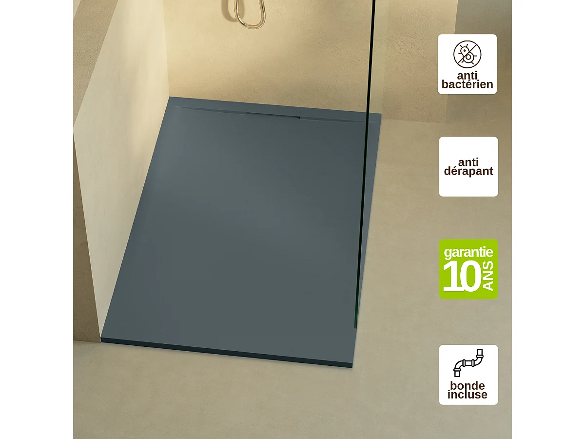 Receveur de douche 140x90 extra-plat Anthracite en résine minérale antidérapant effet ardoise - Ragnar LAVABERG